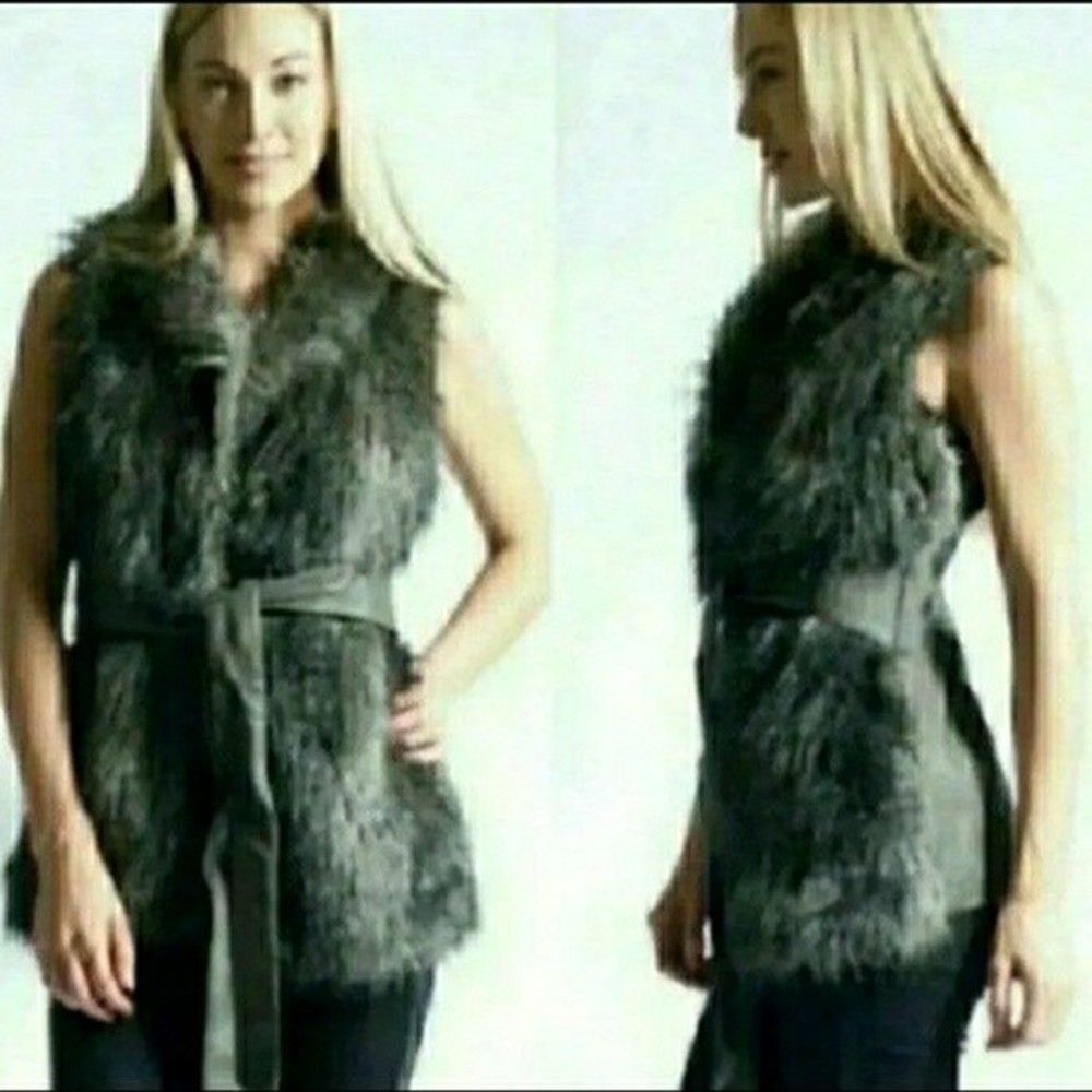 Y2K ARDEN B VEST FAUX Leather FUR CINCH BELT X-SMALL WOMENS XS NWOT
